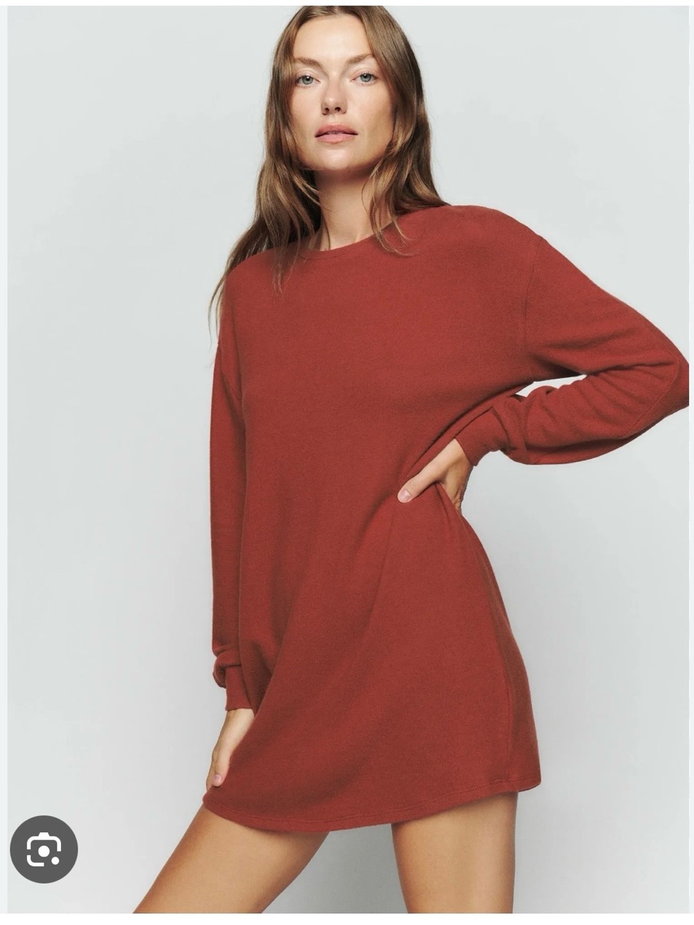 Reformation Rust Long-Sleeve Mini Dress